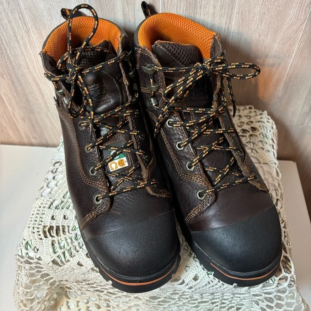 Timberland PRO Black Brown and Orange Work Boots Size 9W